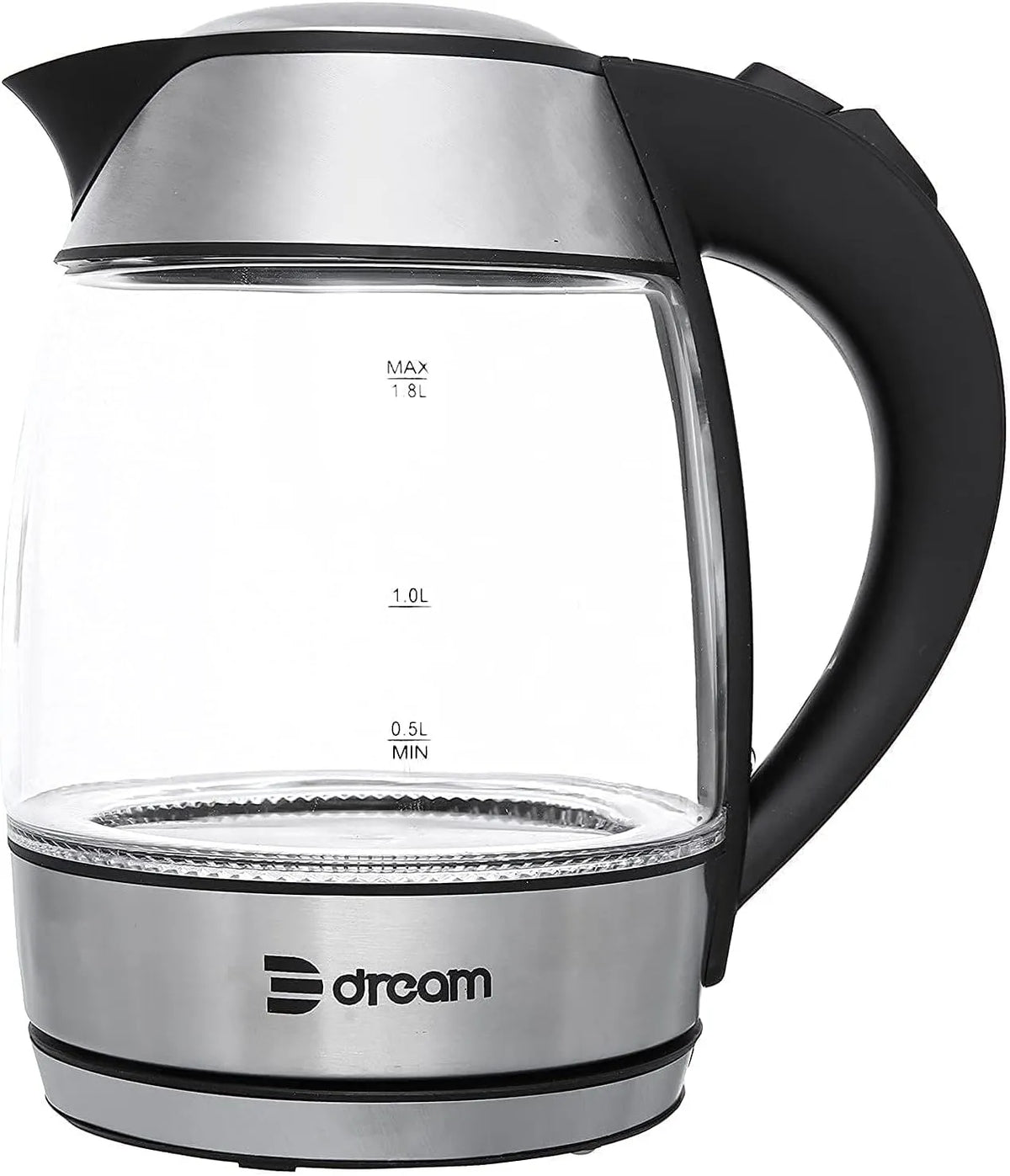 Dream glass kettle, 1.8-liter capacity, black and silver