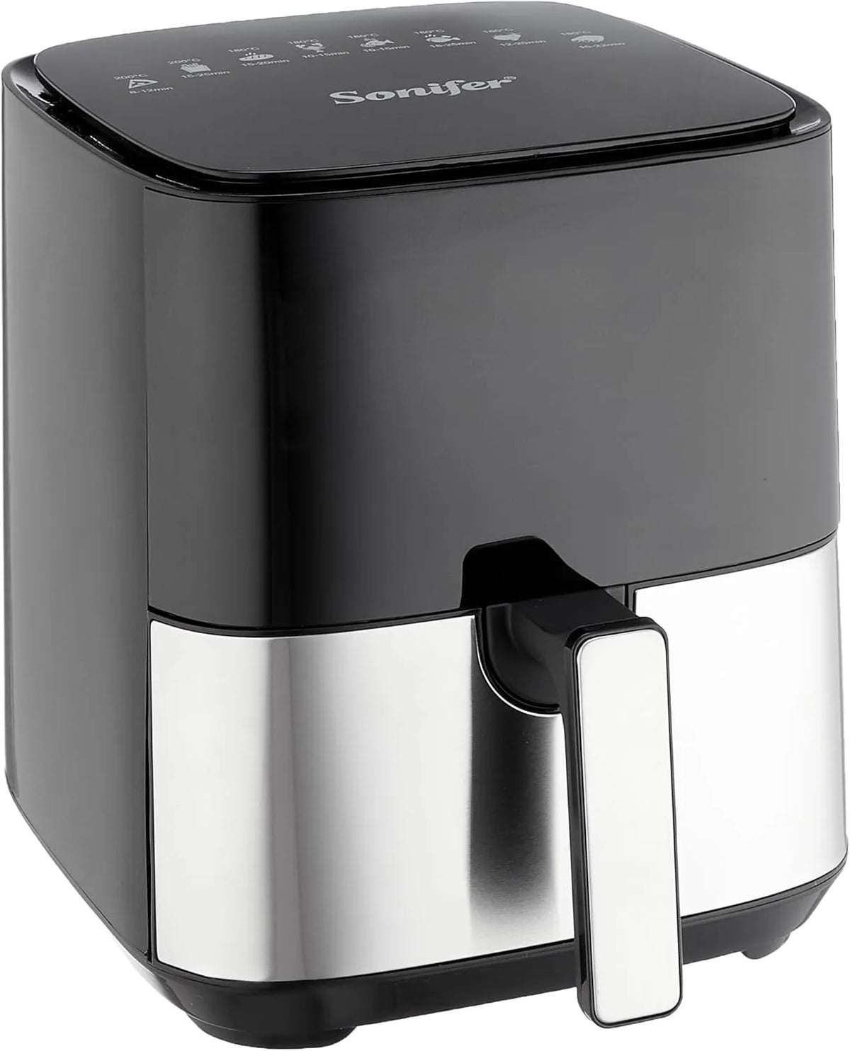 Sonifer air fryer, 5-liter capacity, 1450 watts, touchscreen, 8 programs, temperature range 80–200