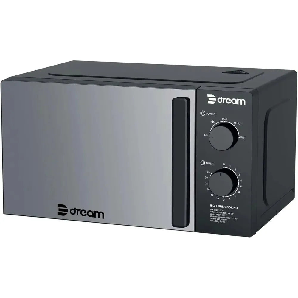 Dream microwave with grill, 20 L, 850 W, 5 power levels, timer, and defrost programs
