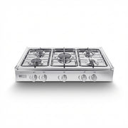 Oucha 5-burner gas hob, stainless steel, 60×80 cm, with enamel-coated iron pan supports