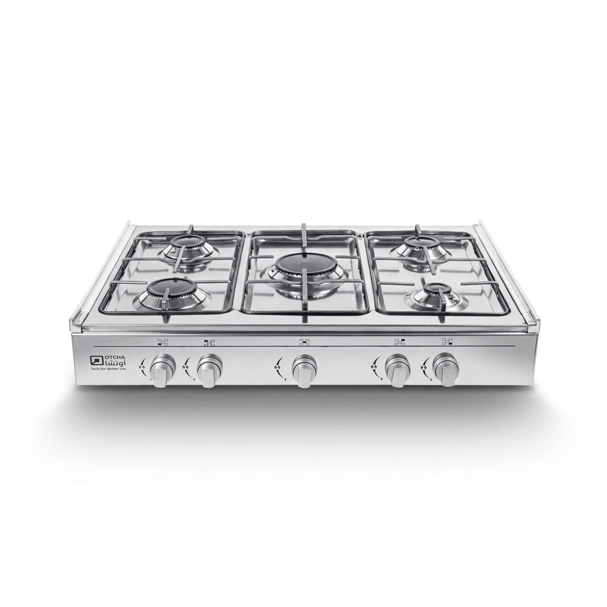 Oucha 5-burner gas hob, stainless steel, 60×80 cm, with enamel-coated iron pan supports